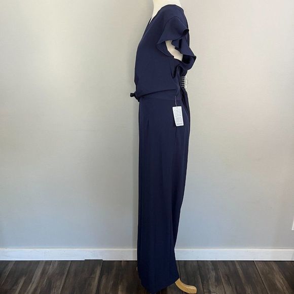 NWT JULIA JORDAN Navy Blue Flutter Sleeve Front Knot Romper Jumpsuit (14) - Picture 12 of 16